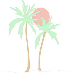 Continuous line drawing of coconut trees, nature concept, summer vector illustration