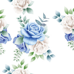 Hand drawn watercolor flower rose seamless pattern