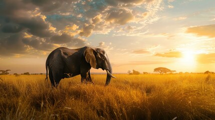 Elephant landscape - obrazy, fototapety, plakaty