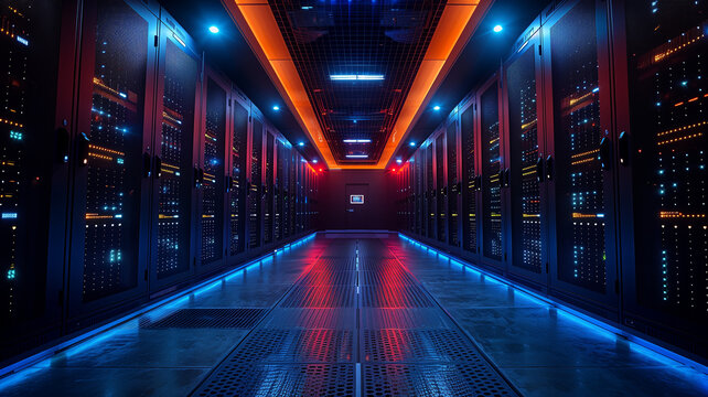 Digital workspace: IT company server room, business concept