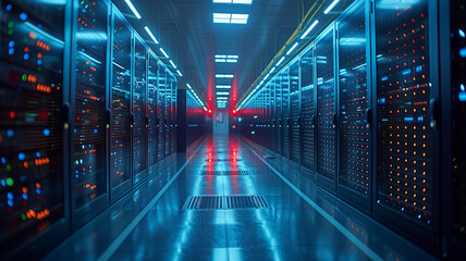 Fototapeta premium IT infrastructure: Server room in business center, concept