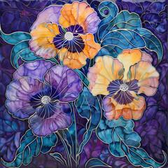 imitation batik of pansy flowers in Art Nouveau style