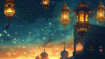 Fototapeta na wymiar Ramadan Lantern design space illustration 