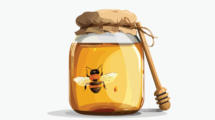 Big honey jar with bee on white background realistic v
