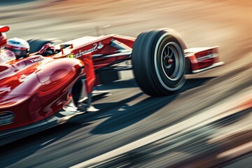 Fototapeta premium Formula 1 car racing on the circuit track while driving at high speed and accelerating at full power AIG44