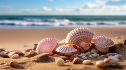 Fototapeta na wymiar seashells on the beach high definition(hd) photographic creative image