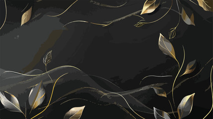 Black background. Gradient. Golden curved lines and le - obrazy, fototapety, plakaty