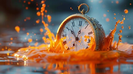 A clock melting into a puddle of time