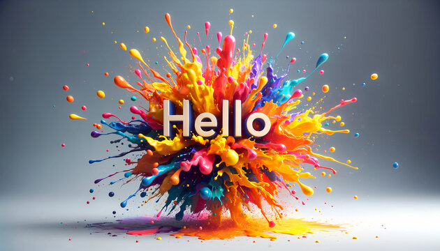 Hello word in exploding colorful paint