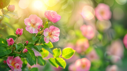  Nature background with wild rose
