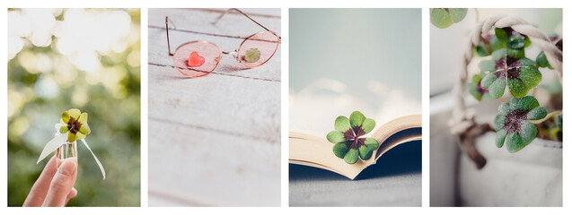 Glücks BUNDLE - Kleeblatt, rosa-rote Brille, Symbole