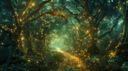 A forest of glowing trees that light the path to enlightenment