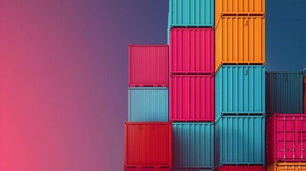 Modular Container Stack Concept with Geometric Shapes and Vibrant Color Gradient for Cargo Logistics and Freight Transport Poster Design