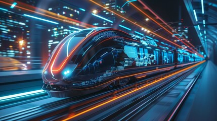 Fototapeta na wymiar A futuristic transportation system with sleek, high-speed trains