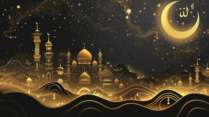 Blessed ramadan kareem golden greeting design
