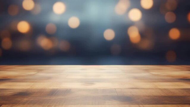 A wooden table with a blurry background