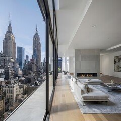 beautiful modern living room design by a architect in a apartment with view on the city 