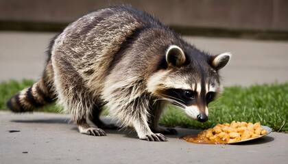 a raccoon with its nose to the ground sniffing ou upscaled 6 - obrazy, fototapety, plakaty