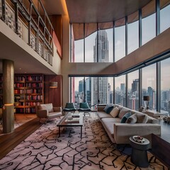 beautiful modern living room design by a architect in a apartment with view on the city 