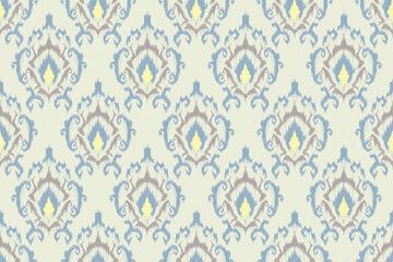 Geometric ethnic ikat seamless pattern traditional design for background, carpet, wallpaper, clothing, wrapping, fabric, vector illustration, embroidery style