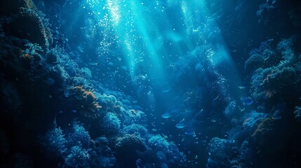 Fototapeta na wymiar An underwater world with bioluminescent tech creatures