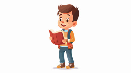 Cartoon little boy holding a book flat vector isolated