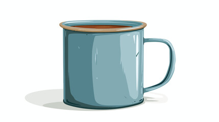 Cartoon old tin coffee mug flat vector isolated on white
