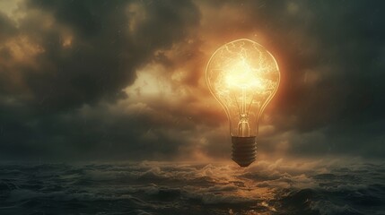Success: A giant, sentient lightbulb floating in a dark void - obrazy, fototapety, plakaty