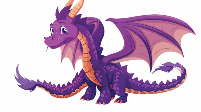Cartoon purple dragon on white background flat vector