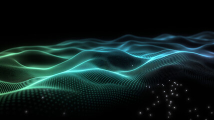 Wave of flowing dot particles 3D curve pattern - obrazy, fototapety, plakaty