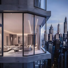 beautiful modern living room design by a architect in a apartment with view on the city 