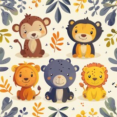 kids happy jungle cartoon pattern tile animal