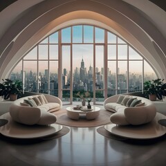 beautiful modern living room design by a architect in a apartment with view on the city 