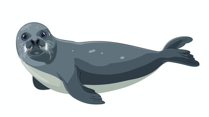 Cartoon seal swimming on white background flat vector - obrazy, fototapety, plakaty