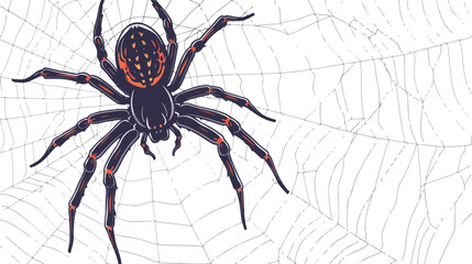 Cartoon spider on the cobweb flat vector 