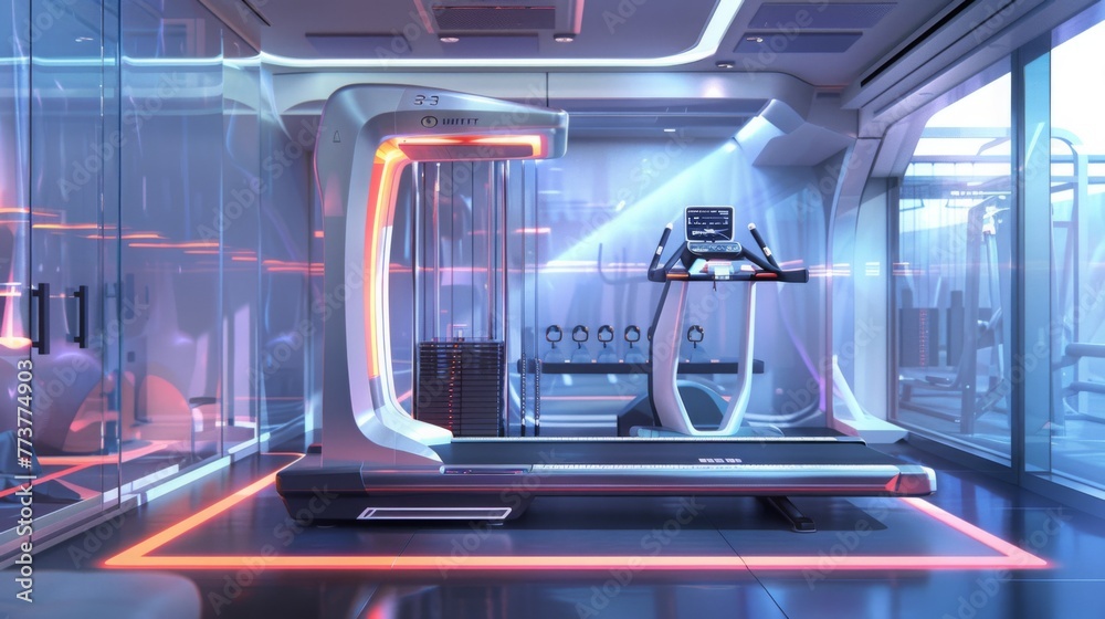 Aufkleber futuristic gym with advanced treadmill and virtual interface