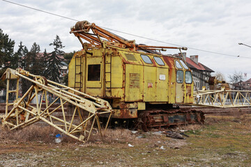 Industrial machinery for construction. Abandoned crane.