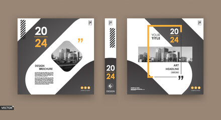 Abstract white black brochure cover design. Fancy info banner frame. Modern ad flyer text. Annual report binder. Title sheet model set. Fancy vector front page. City font blurb art. Yellow line figure