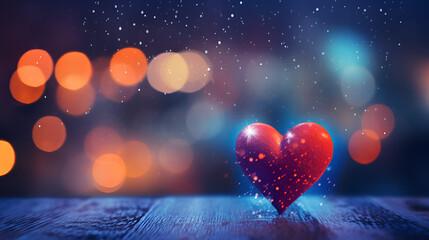 Valentine S Concept Red Heart On A Blue Background With Bokeh,

