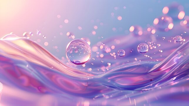 Abstract Design Background, 3d render, iridescent bubbles on the background of blue and purple gradient with wavy lines. For Design, Background, Cover, Poster, Banner, PPT, KV design, Wallpaper