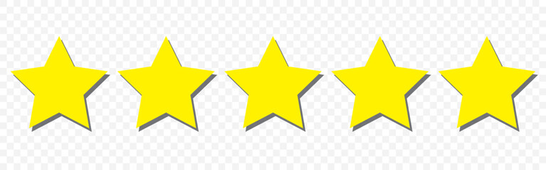 Five stars customer review icon for apps and websites.  flat style. 5 star sign. Star symbol. Star rating feedback review from customer experience vector design illustration in eps 10.