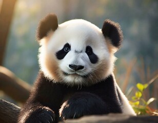 Cute panda with a blurred nature background