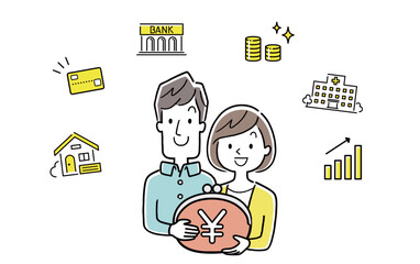 ベクターイラスト素材：お金のことを考える夫婦
