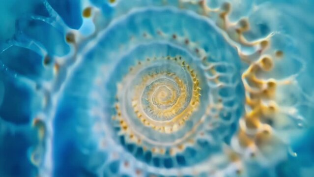 A microscopic view of a diatom cell revealing its inner structures and delicate spiral patterns showcasing the hidden beauty of these . AI generation.