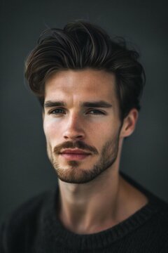 Portrait of a handsome young man on a dark background,  Men's beauty, fashion