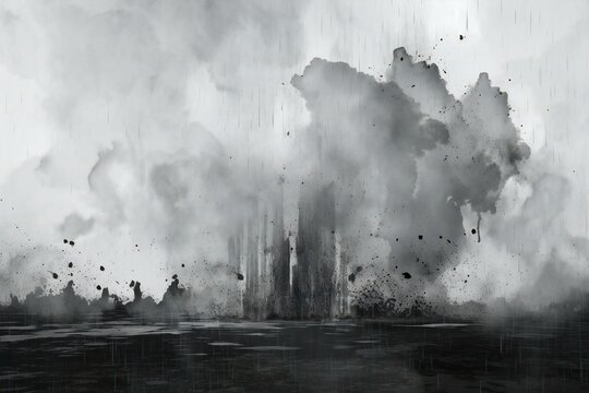 Grunge background,  Black and white image of a stormy city