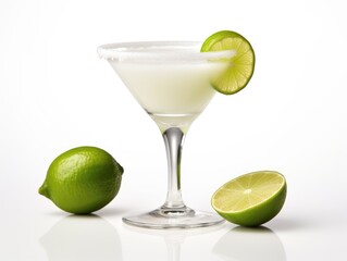A glass of white liquor with a lime slice on top