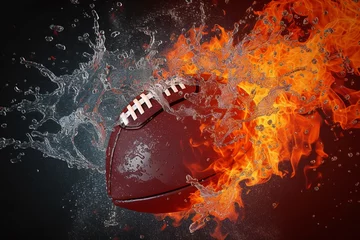 Fotobehang American football ball on fire with water splashes © Quan