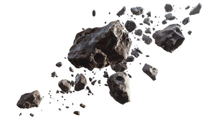 rock explosion out in pieces On an isolated white background For use as an advertising illustration