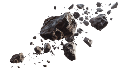 rock explosion out in pieces On an isolated white background For use as an advertising illustration